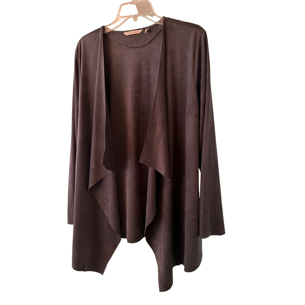 Soft Surroundings Cardigan Gray Faux Suede Waterfall Drape Open Front 27719 L